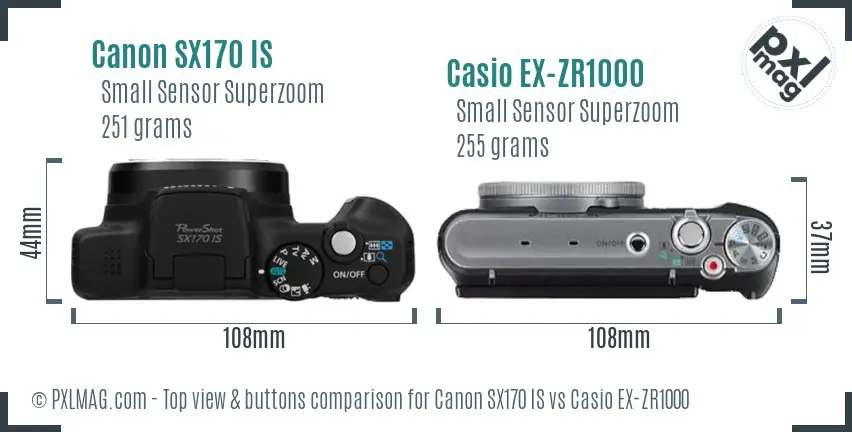 Canon SX170 IS vs Casio EX-ZR1000 top view buttons comparison