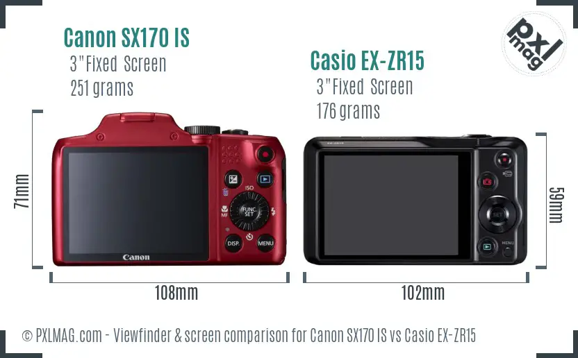 Canon SX170 IS vs Casio EX-ZR15 Screen and Viewfinder comparison