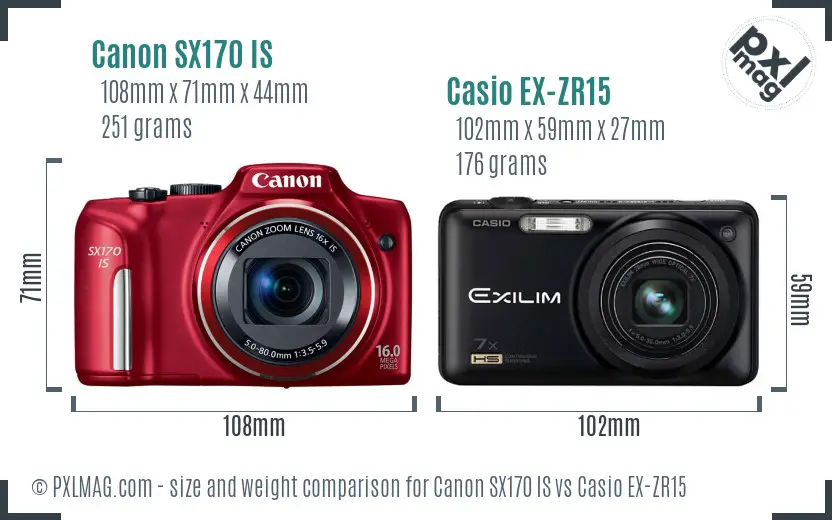 Canon SX170 IS vs Casio EX-ZR15 size comparison
