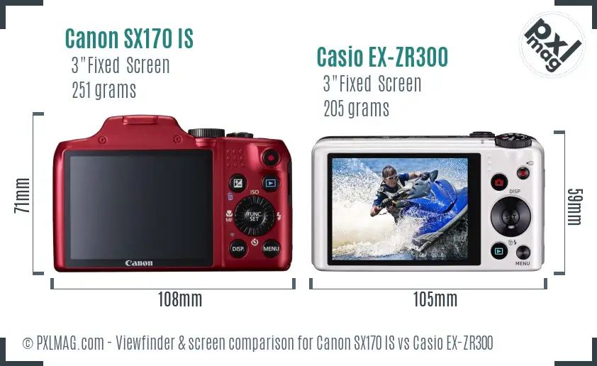 Canon SX170 IS vs Casio EX-ZR300 Screen and Viewfinder comparison