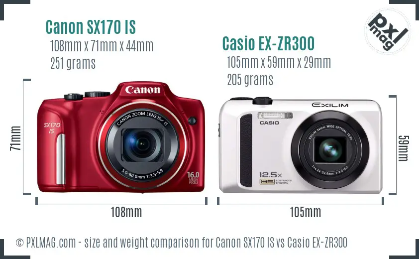 Canon SX170 IS vs Casio EX-ZR300 size comparison