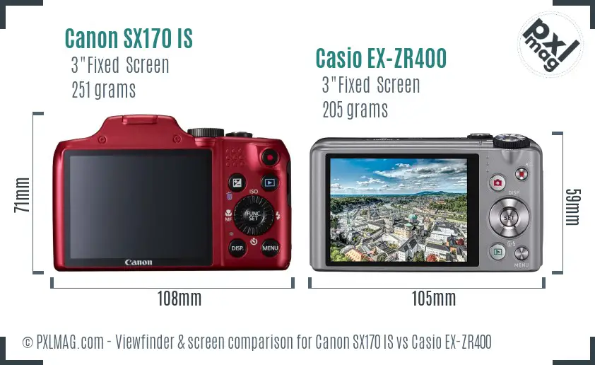 Canon SX170 IS vs Casio EX-ZR400 Screen and Viewfinder comparison