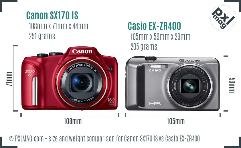 Canon SX170 IS vs Casio EX-ZR400 size comparison