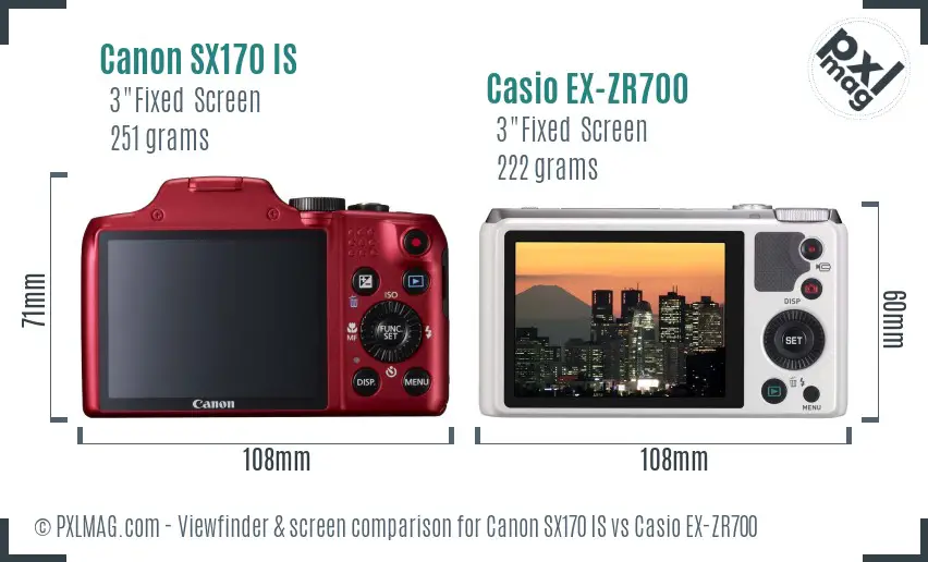 Canon SX170 IS vs Casio EX-ZR700 Screen and Viewfinder comparison