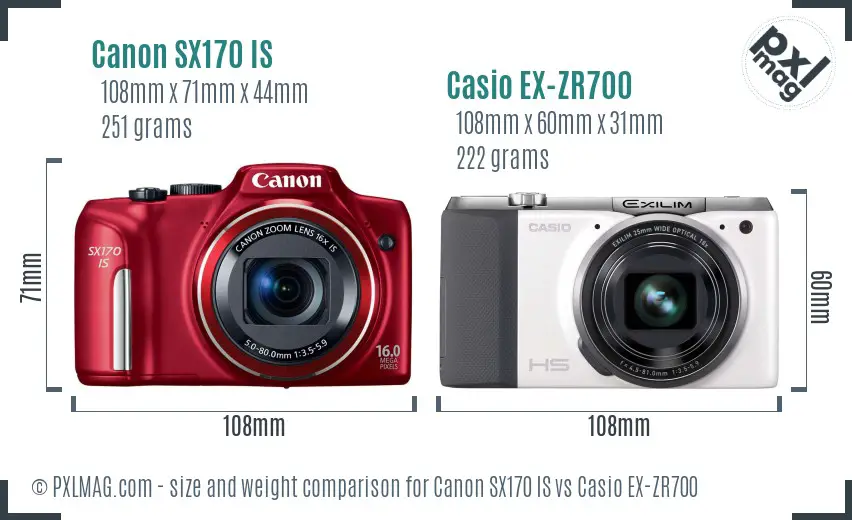 Canon SX170 IS vs Casio EX-ZR700 size comparison