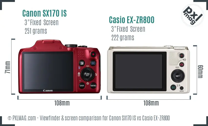 Canon SX170 IS vs Casio EX-ZR800 Screen and Viewfinder comparison
