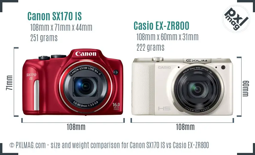 Canon SX170 IS vs Casio EX-ZR800 size comparison