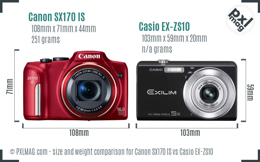 Canon SX170 IS vs Casio EX-ZS10 size comparison Canon SX170 IS vs Casio EX-ZS10 size comparison