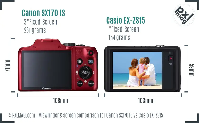 Canon SX170 IS vs Casio EX-ZS15 Screen and Viewfinder comparison