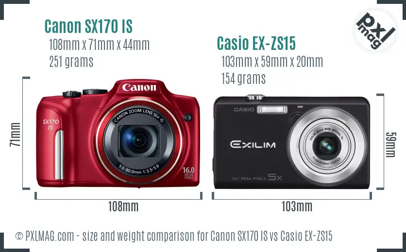 Canon SX170 IS vs Casio EX-ZS15 size comparison