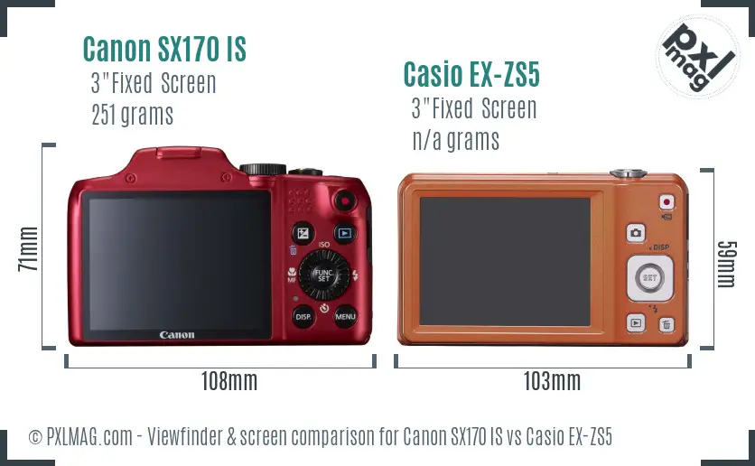 Canon SX170 IS vs Casio EX-ZS5 Screen and Viewfinder comparison