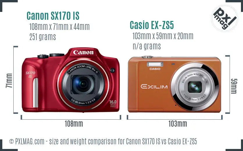 Canon SX170 IS vs Casio EX-ZS5 size comparison