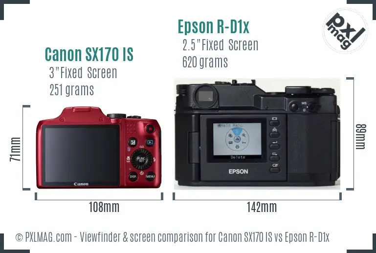 Canon SX170 IS vs Epson R-D1x Screen and Viewfinder comparison