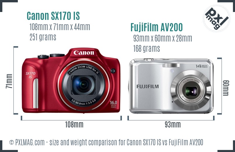 Canon SX170 IS vs FujiFilm AV200 size comparison Canon SX170 IS vs FujiFilm AV200 size comparison