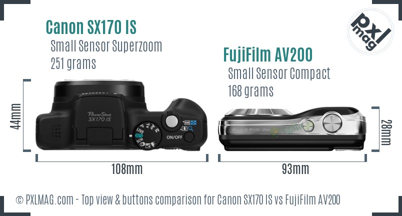 Canon SX170 IS vs FujiFilm AV200 top view buttons comparison