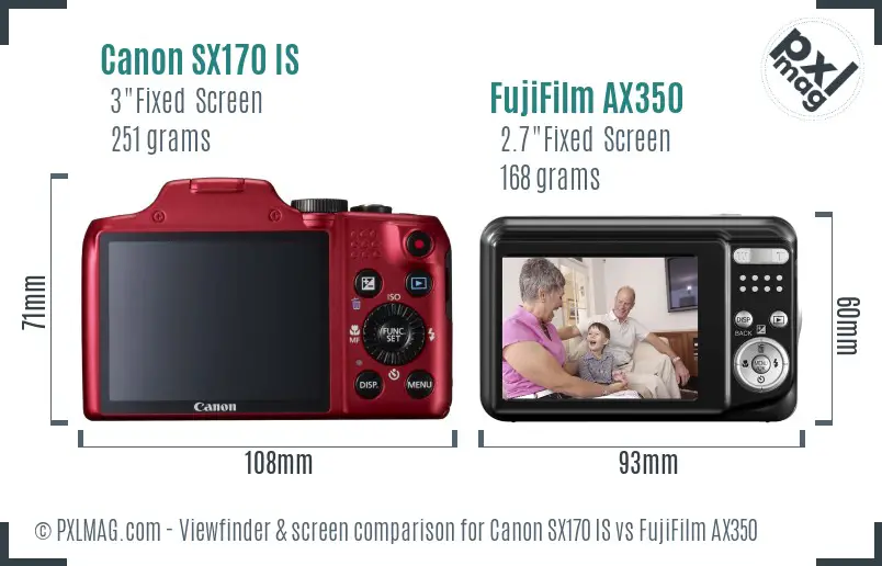 Canon SX170 IS vs FujiFilm AX350 Screen and Viewfinder comparison