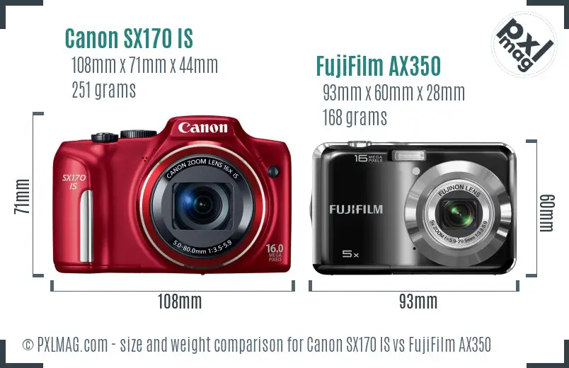 Canon SX170 IS vs FujiFilm AX350 size comparison