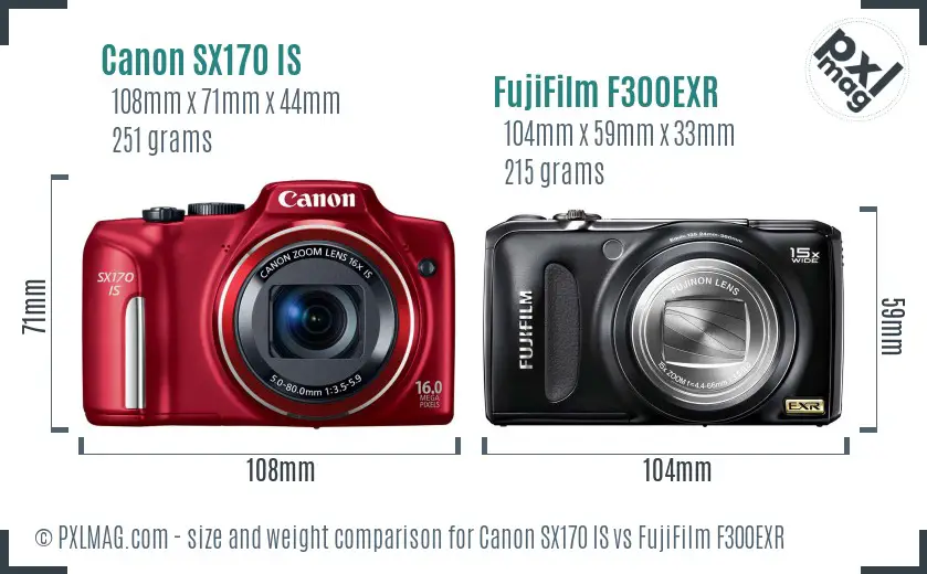 Canon SX170 IS vs FujiFilm F300EXR size comparison Canon SX170 IS vs FujiFilm F300EXR size comparison