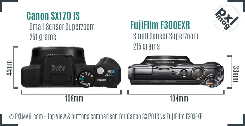 Canon SX170 IS vs FujiFilm F300EXR top view buttons comparison Canon SX170 IS vs FujiFilm F300EXR top view buttons comparison