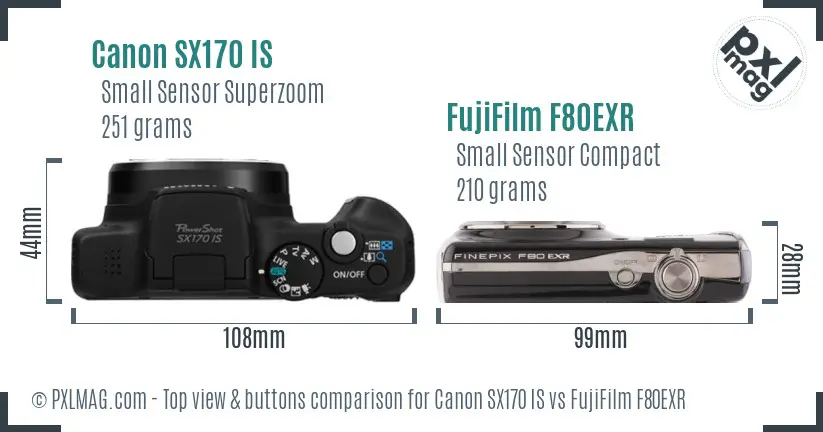 Canon SX170 IS vs FujiFilm F80EXR top view buttons comparison