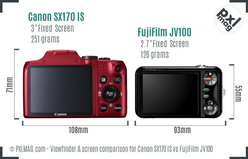 Canon SX170 IS vs FujiFilm JV100 Screen and Viewfinder comparison Canon SX170 IS vs FujiFilm JV100 Screen and Viewfinder comparison