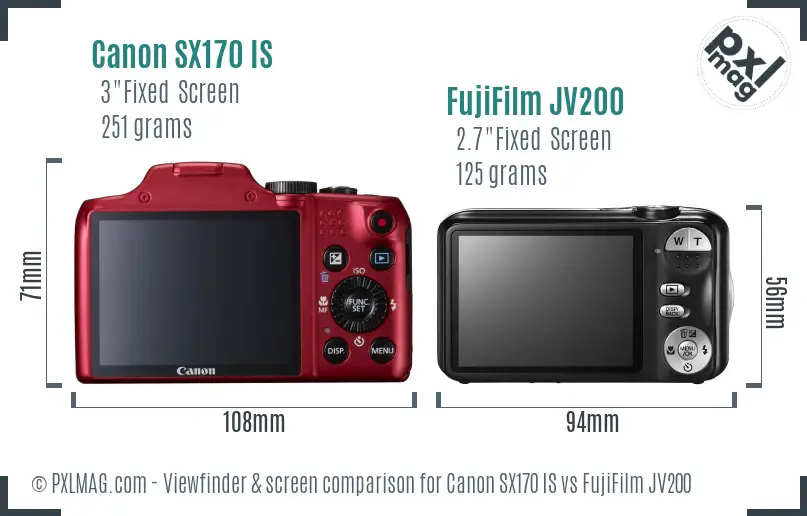 Canon SX170 IS vs FujiFilm JV200 Screen and Viewfinder comparison