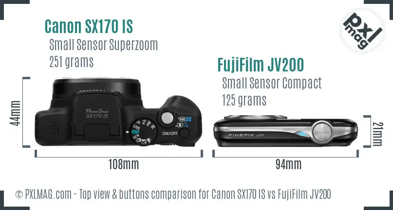 Canon SX170 IS vs FujiFilm JV200 top view buttons comparison