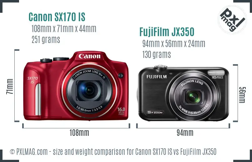 Canon SX170 IS vs FujiFilm JX350 size comparison Canon SX170 IS vs FujiFilm JX350 size comparison