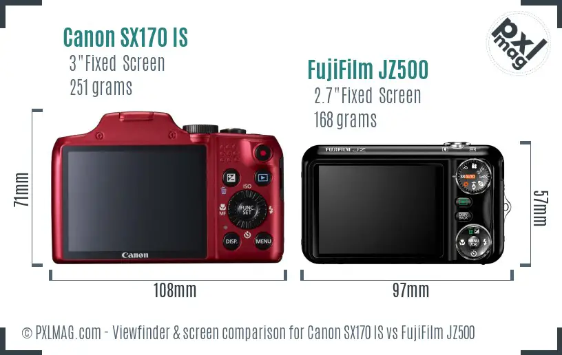 Canon SX170 IS vs FujiFilm JZ500 Screen and Viewfinder comparison Canon SX170 IS vs FujiFilm JZ500 Screen and Viewfinder comparison