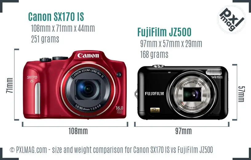 Canon SX170 IS vs FujiFilm JZ500 size comparison Canon SX170 IS vs FujiFilm JZ500 size comparison