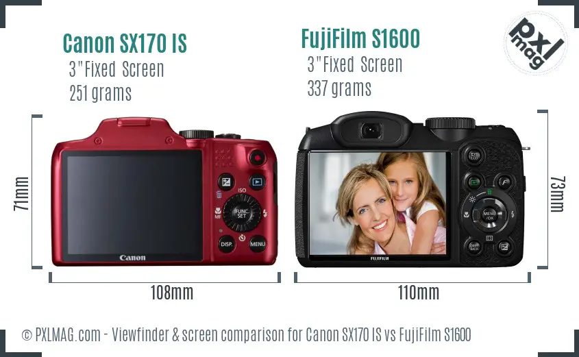 Canon SX170 IS vs FujiFilm S1600 Screen and Viewfinder comparison