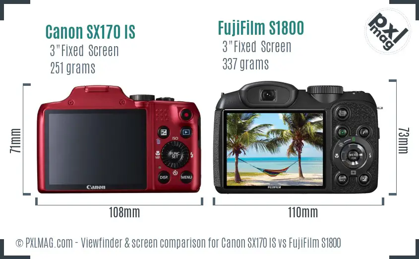 Canon SX170 IS vs FujiFilm S1800 Screen and Viewfinder comparison