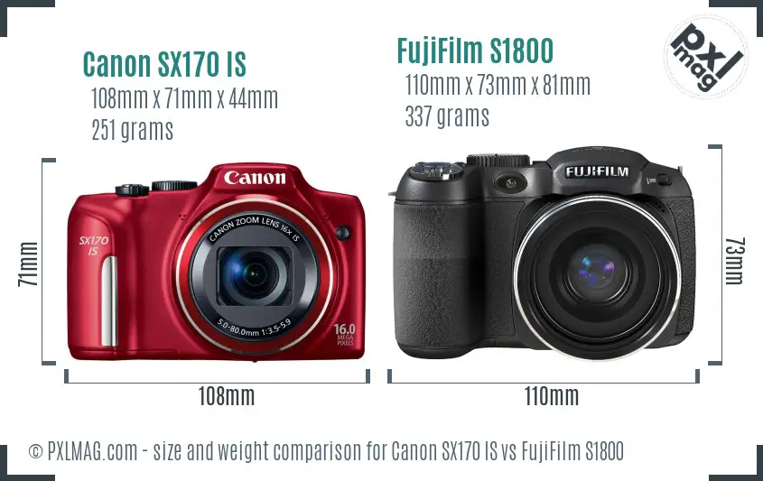 Canon SX170 IS vs FujiFilm S1800 size comparison