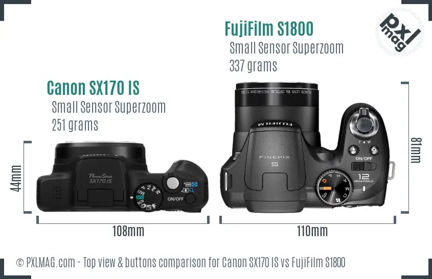Canon SX170 IS vs FujiFilm S1800 top view buttons comparison