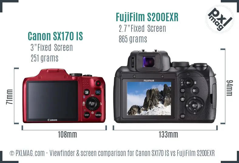 Canon SX170 IS vs FujiFilm S200EXR Screen and Viewfinder comparison