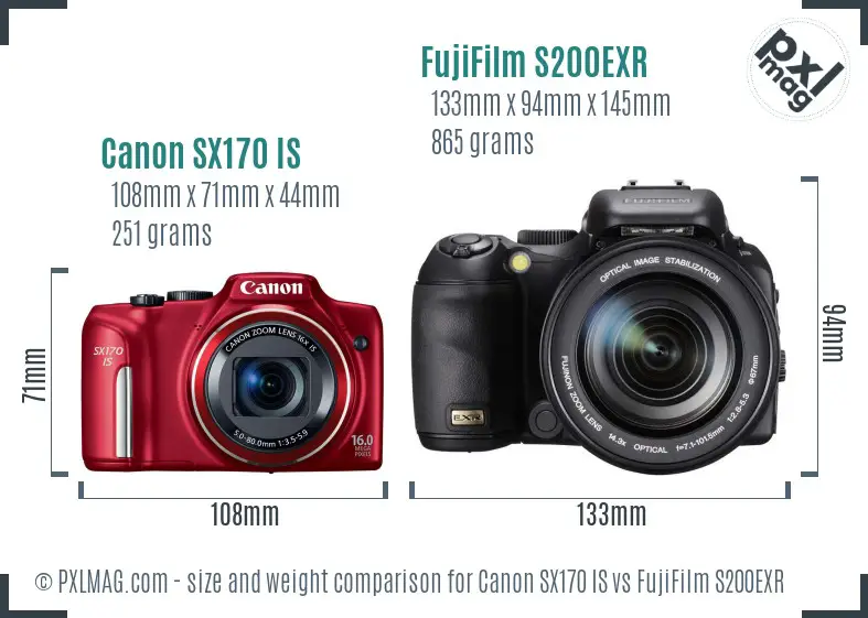 Canon SX170 IS vs FujiFilm S200EXR size comparison