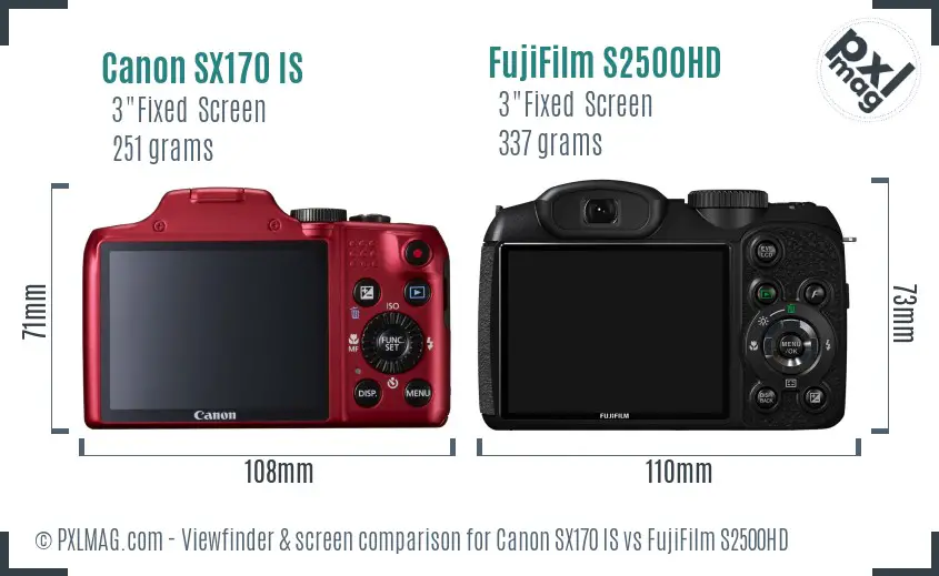 Canon SX170 IS vs FujiFilm S2500HD Screen and Viewfinder comparison