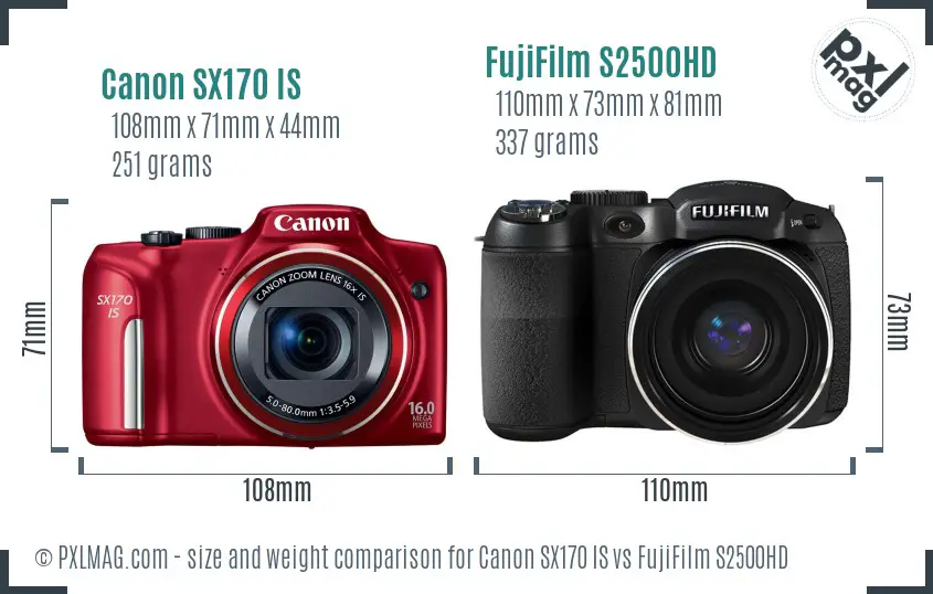 Canon SX170 IS vs FujiFilm S2500HD size comparison