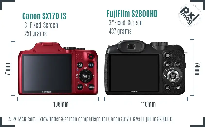 Canon SX170 IS vs FujiFilm S2800HD Screen and Viewfinder comparison