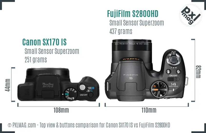 Canon SX170 IS vs FujiFilm S2800HD top view buttons comparison