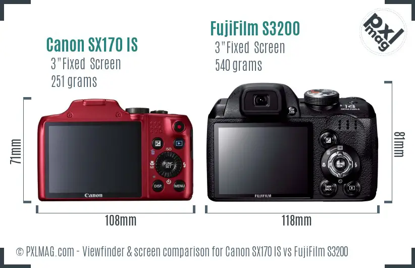 Canon SX170 IS vs FujiFilm S3200 Screen and Viewfinder comparison