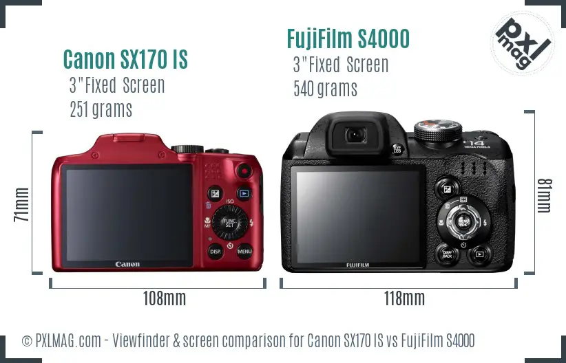 Canon SX170 IS vs FujiFilm S4000 Screen and Viewfinder comparison