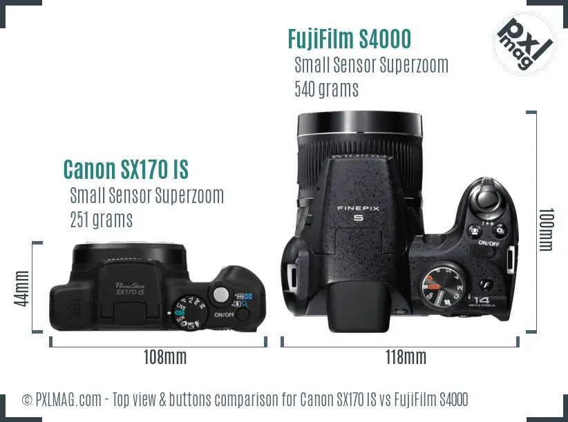 Canon SX170 IS vs FujiFilm S4000 top view buttons comparison