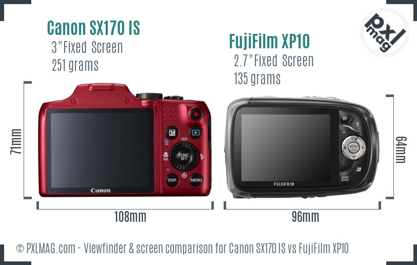 Canon SX170 IS vs FujiFilm XP10 Screen and Viewfinder comparison