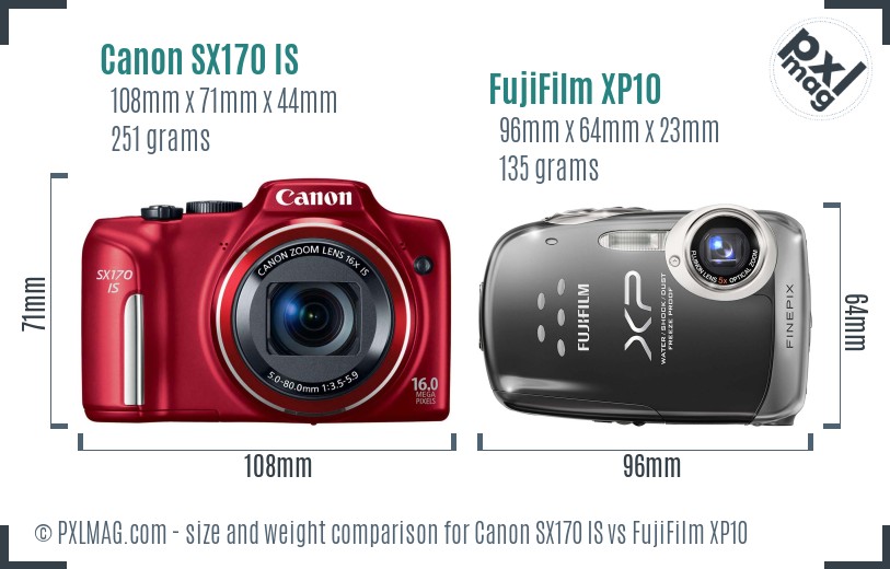 Canon SX170 IS vs FujiFilm XP10 size comparison Canon SX170 IS vs FujiFilm XP10 size comparison