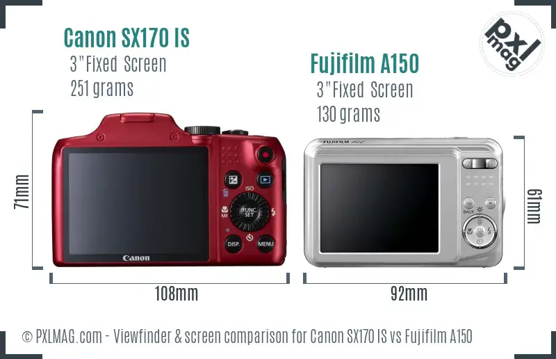 Canon SX170 IS vs Fujifilm A150 Screen and Viewfinder comparison