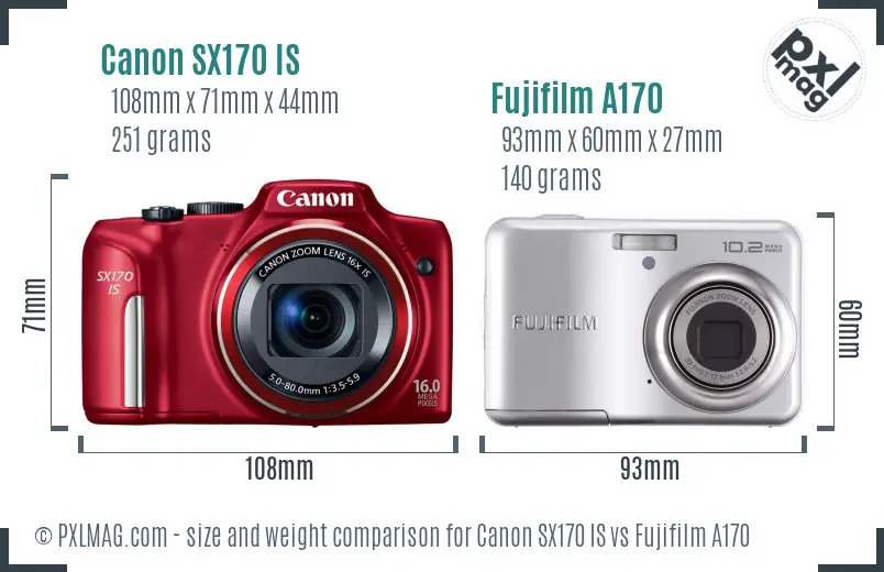Canon SX170 IS vs Fujifilm A170 size comparison Canon SX170 IS vs Fujifilm A170 size comparison
