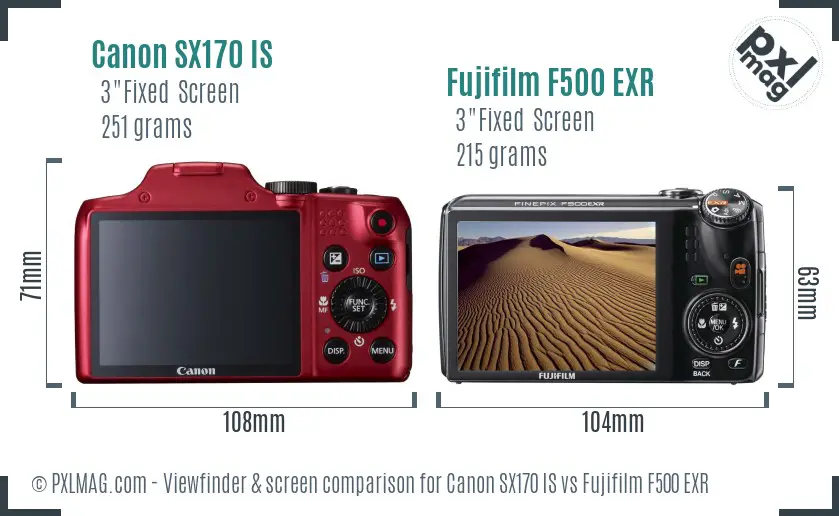 Canon SX170 IS vs Fujifilm F500 EXR Screen and Viewfinder comparison