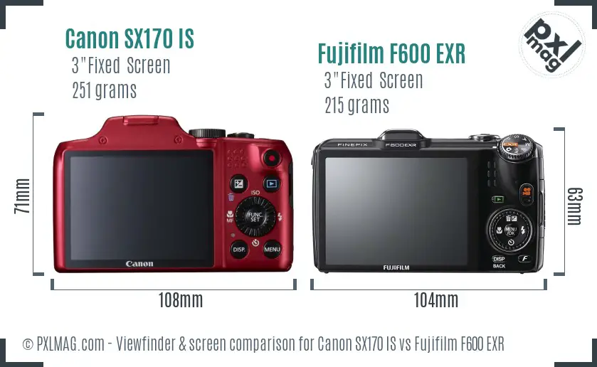Canon SX170 IS vs Fujifilm F600 EXR Screen and Viewfinder comparison