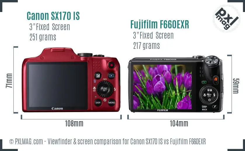 Canon SX170 IS vs Fujifilm F660EXR Screen and Viewfinder comparison